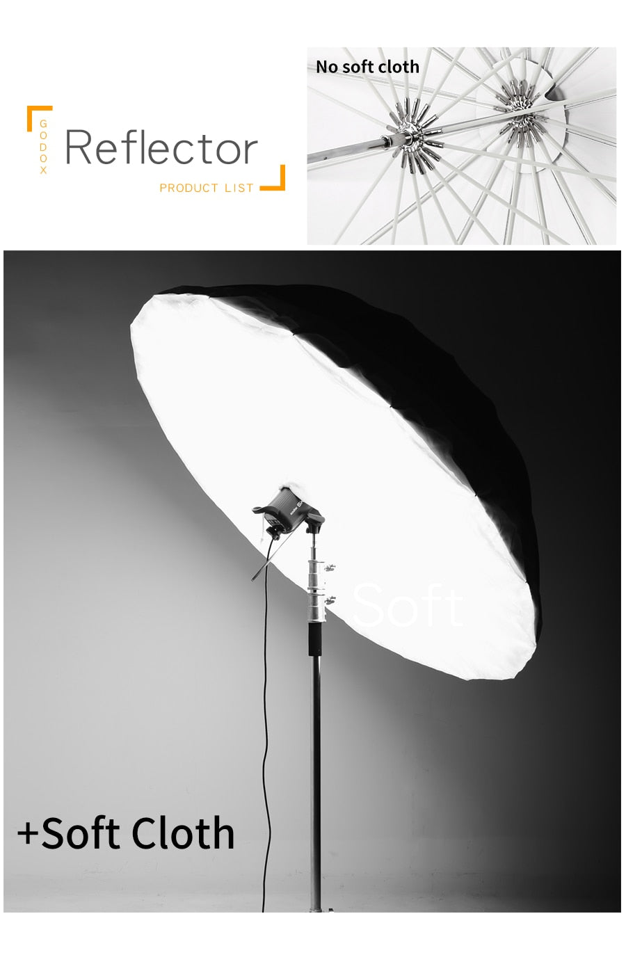 Godox 70 inch 178cm Black White Reflective Umbrella Studio Lighting Light Umbrella with Large Diffuser Cover
