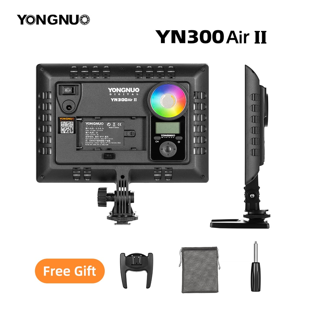 YONGNUO YN300AIR II RGB LED Camera Video Light,Optional Battery with Charger Kit Photography Light + AC adapter