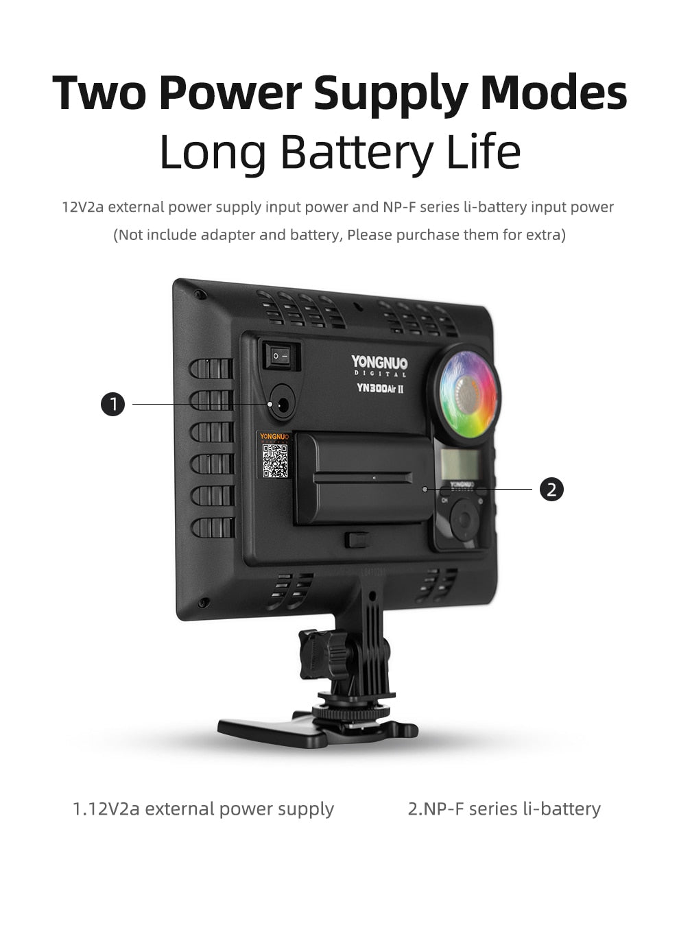 YONGNUO YN300AIR II RGB LED Camera Video Light,Optional Battery with Charger Kit Photography Light + AC adapter