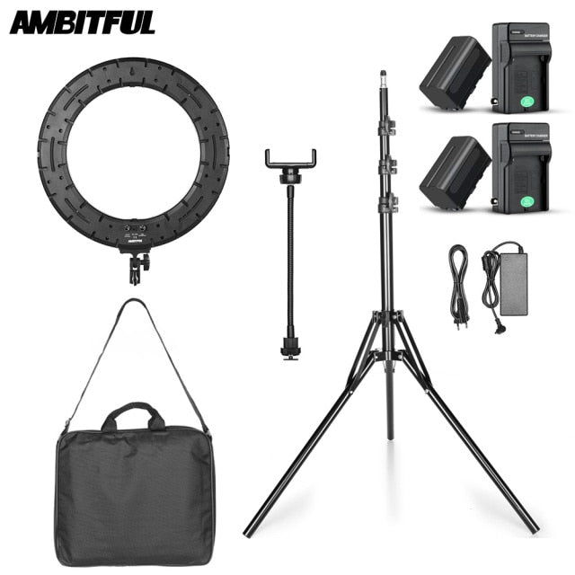 AMBITFUL RL-480 18'' 45cm Dimmable LED Ring Light Lamp 60Ws 3000~6000K 480 LED with Light Stand for Photo Video Lighting Kit