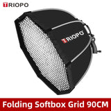 Triopo 55cm 65cm 90cm 120cm Speedlite Portable Octagon Umbrella Softbox + Honeycomb Grid Outdoor Flash Soft Box for Canon Godox