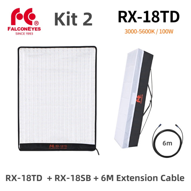 Falcon Eyes 100W LED Photo Video Light Portable LED Photo Light 504pcs Flexible LED Light RX-18TD with Diffuser + Light Stand