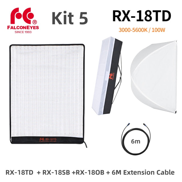 Falcon Eyes 100W LED Photo Video Light Portable LED Photo Light 504pcs Flexible LED Light RX-18TD with Diffuser + Light Stand