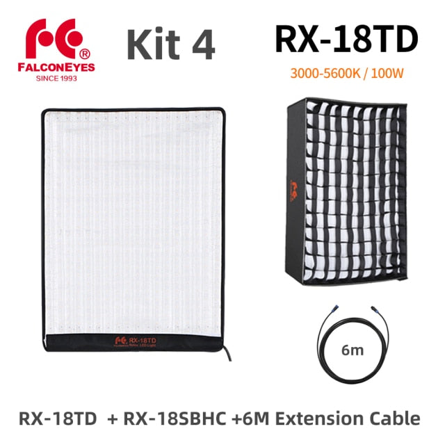 Falcon Eyes 100W LED Photo Video Light Portable LED Photo Light 504pcs Flexible LED Light RX-18TD with Diffuser + Light Stand