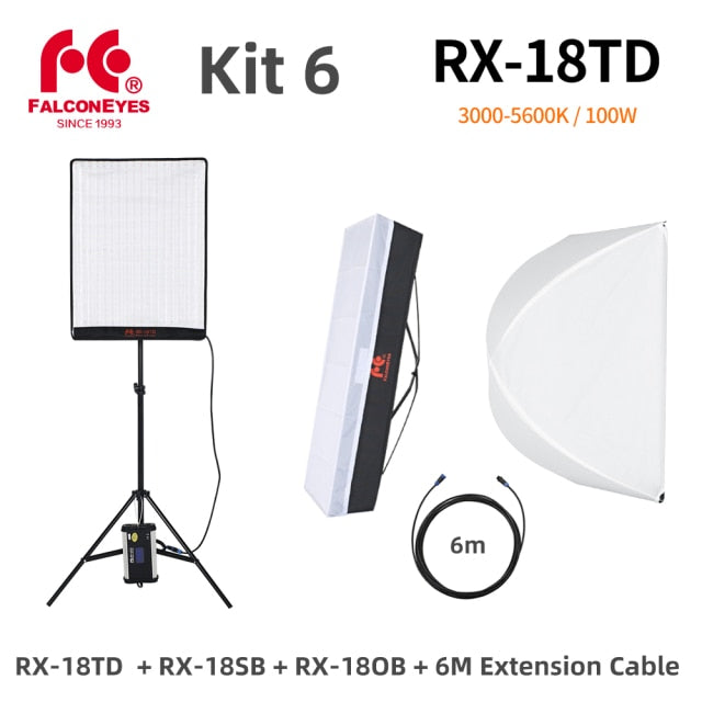 Falcon Eyes 100W LED Photo Video Light Portable LED Photo Light 504pcs Flexible LED Light RX-18TD with Diffuser + Light Stand