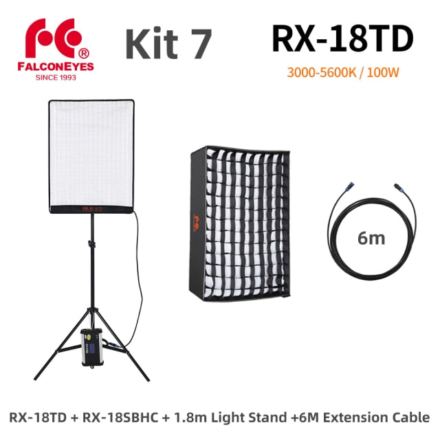 Falcon Eyes 100W LED Photo Video Light Portable LED Photo Light 504pcs Flexible LED Light RX-18TD with Diffuser + Light Stand
