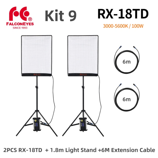 Falcon Eyes 100W LED Photo Video Light Portable LED Photo Light 504pcs Flexible LED Light RX-18TD with Diffuser + Light Stand