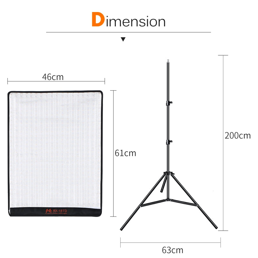 Falcon Eyes 100W LED Photo Video Light Portable LED Photo Light 504pcs Flexible LED Light RX-18TD with Diffuser + Light Stand