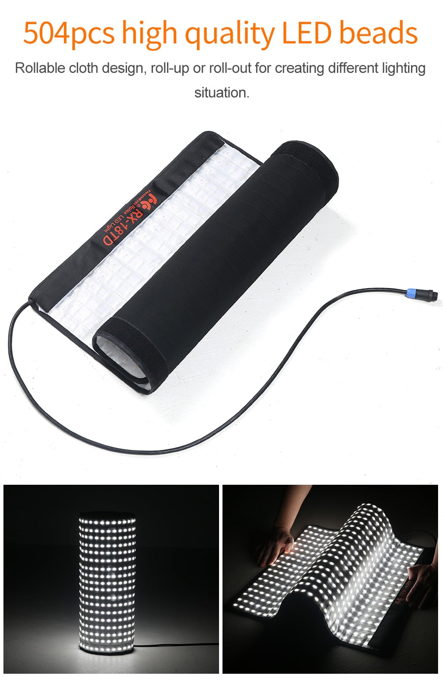 Falcon Eyes 100W LED Photo Video Light Portable LED Photo Light 504pcs Flexible LED Light RX-18TD with Diffuser + Light Stand