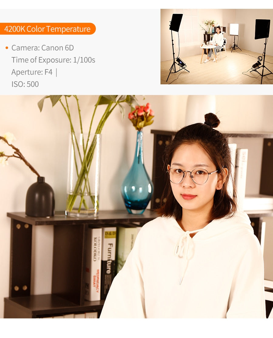 Falcon Eyes 100W LED Photo Video Light Portable LED Photo Light 504pcs Flexible LED Light RX-18TD with Diffuser + Light Stand
