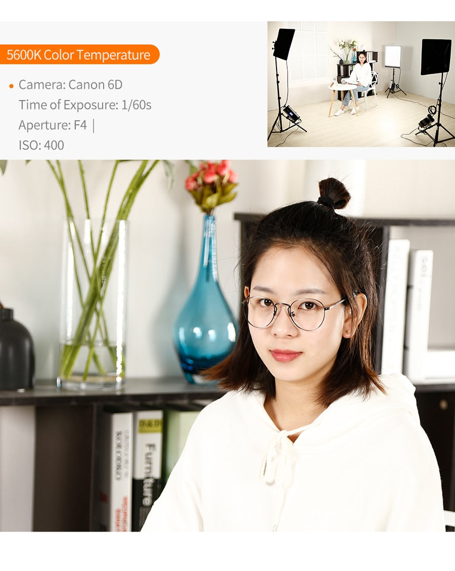 Falcon Eyes 100W LED Photo Video Light Portable LED Photo Light 504pcs Flexible LED Light RX-18TD with Diffuser + Light Stand