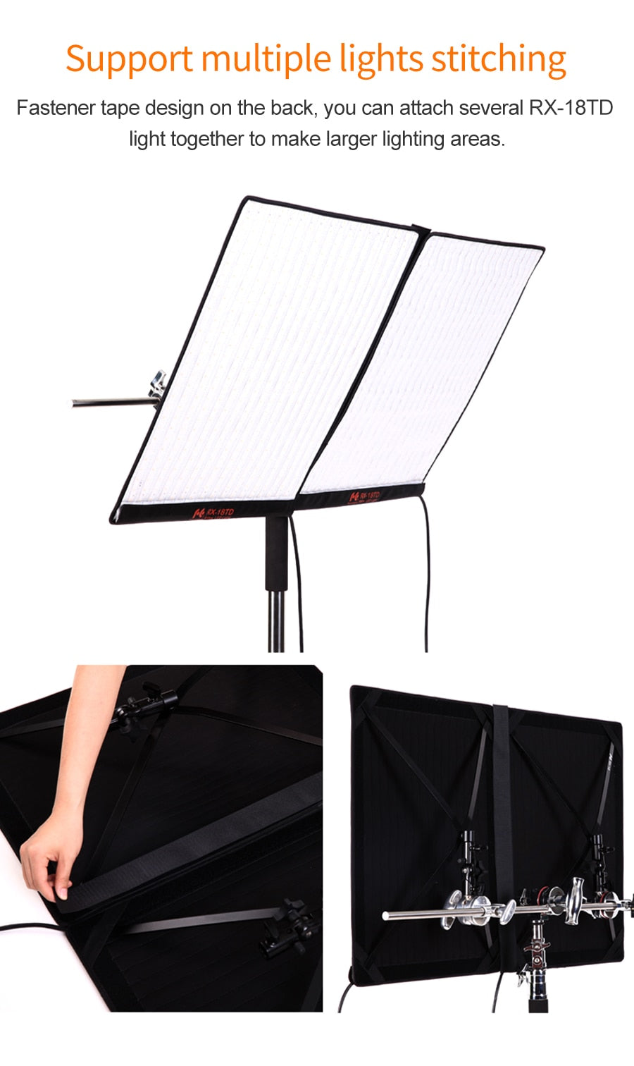 Falcon Eyes 100W LED Photo Video Light Portable LED Photo Light 504pcs Flexible LED Light RX-18TD with Diffuser + Light Stand
