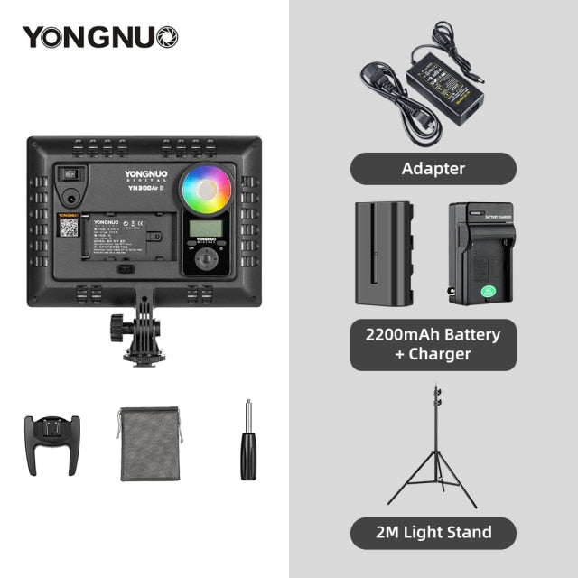YONGNUO YN300AIR II RGB LED Camera Video Light,Optional Battery with Charger Kit Photography Light + AC adapter