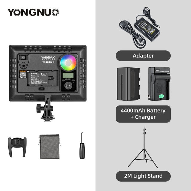 YONGNUO YN300AIR II RGB LED Camera Video Light,Optional Battery with Charger Kit Photography Light + AC adapter