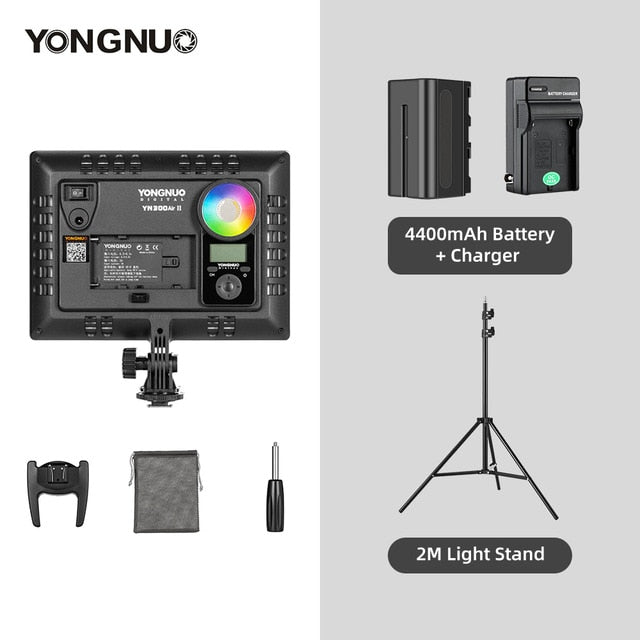 YONGNUO YN300AIR II RGB LED Camera Video Light,Optional Battery with Charger Kit Photography Light + AC adapter
