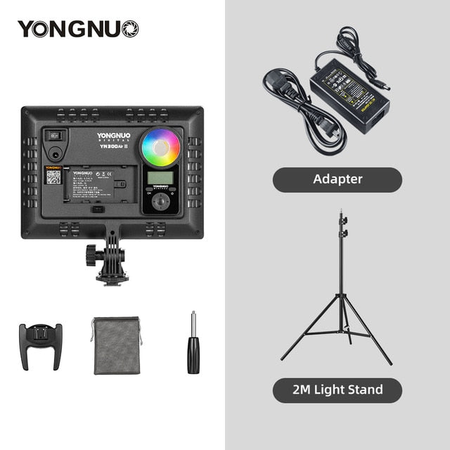 YONGNUO YN300AIR II RGB LED Camera Video Light,Optional Battery with Charger Kit Photography Light + AC adapter