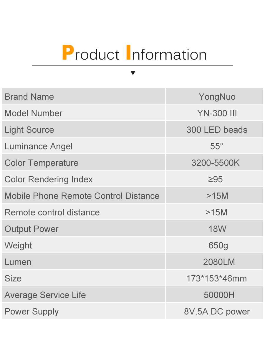 Yongnuo YN300 III YN300III 3200k-5500K CRI95 Camera Photo LED Video Light Optional with AC Power Adapter + NP770 Battery KIT