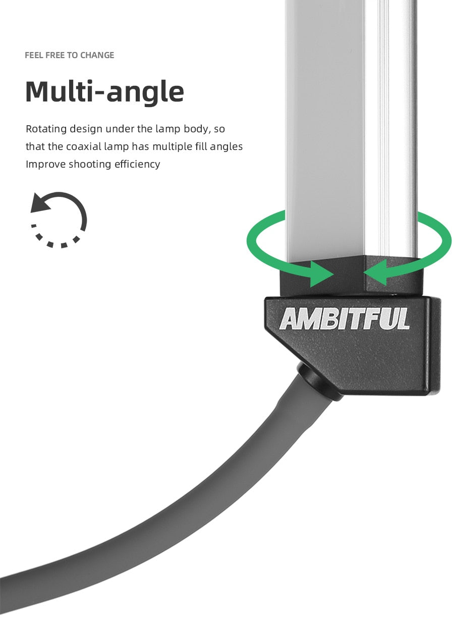 AMBITFUL AL-20 3000K-6000K 40W Double Arms Fill LED Light Long Strips LED Light with LCD Screen for Photo Studio Live Broadcast