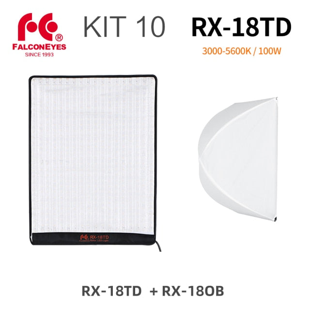Falcon Eyes 100W LED Photo Video Light Portable LED Photo Light 504pcs Flexible LED Light RX-18TD with Diffuser + Light Stand
