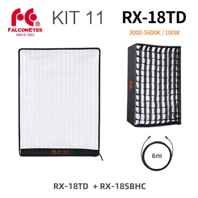 Falcon Eyes 100W LED Photo Video Light Portable LED Photo Light 504pcs Flexible LED Light RX-18TD with Diffuser + Light Stand