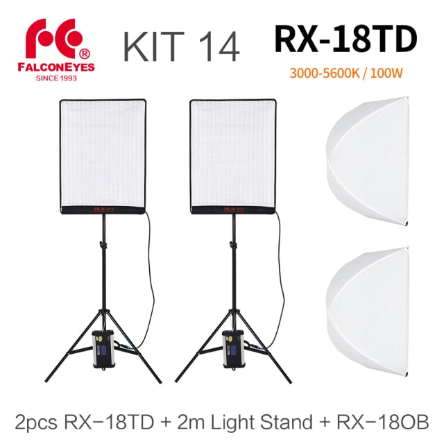 Falcon Eyes 100W LED Photo Video Light Portable LED Photo Light 504pcs Flexible LED Light RX-18TD with Diffuser + Light Stand