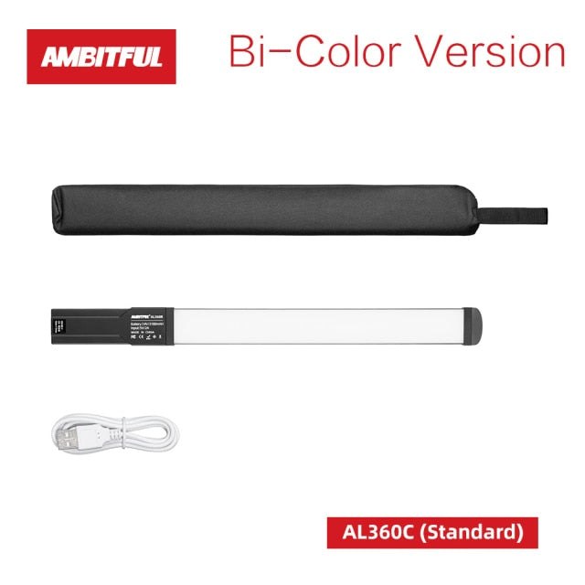 AMBITFUL AL360R Handheld 15W 3000K-6000K RGB Colorful Ice Stick LED Video Light Adjusting Controlled Built-in 3100mAh Battery
