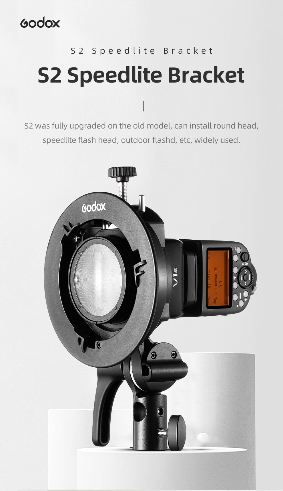 Godox S2 Bowens Mount Flash S-type Holder Bracket for Godox V1 V860II AD200 AD400PRO Speedlite Flash Snoot Softbox