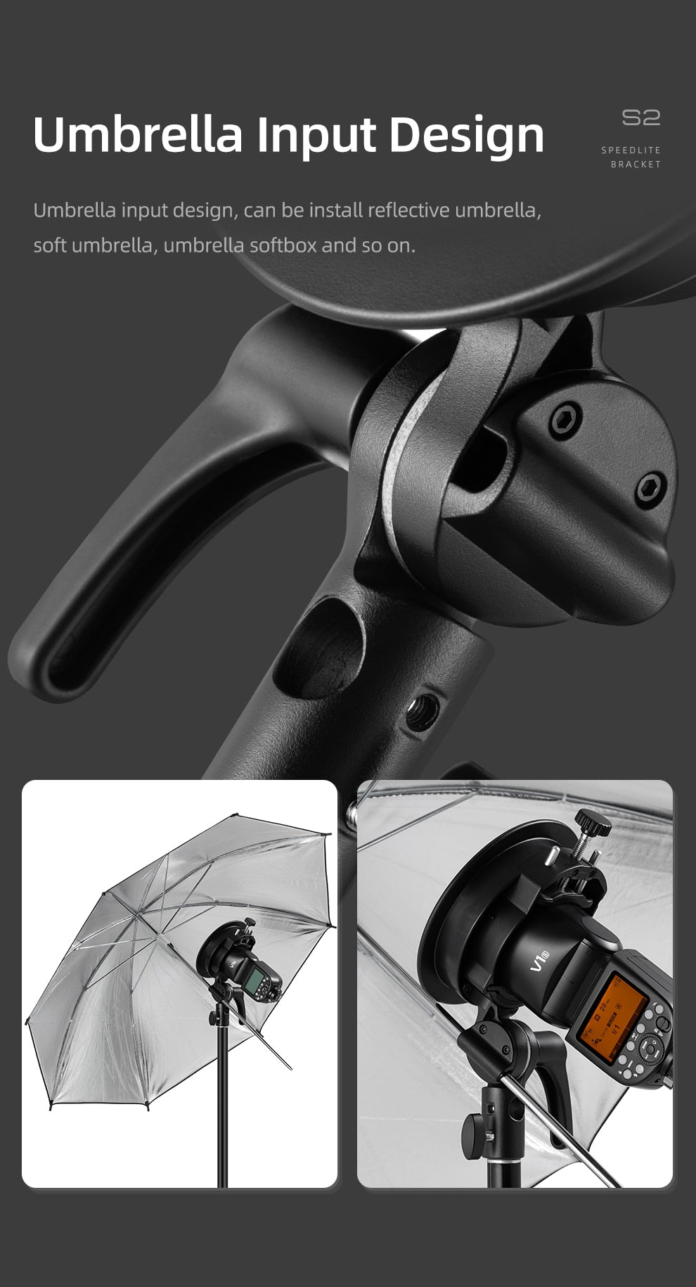 Godox S2 Bowens Mount Flash S-type Holder Bracket for Godox V1 V860II AD200 AD400PRO Speedlite Flash Snoot Softbox