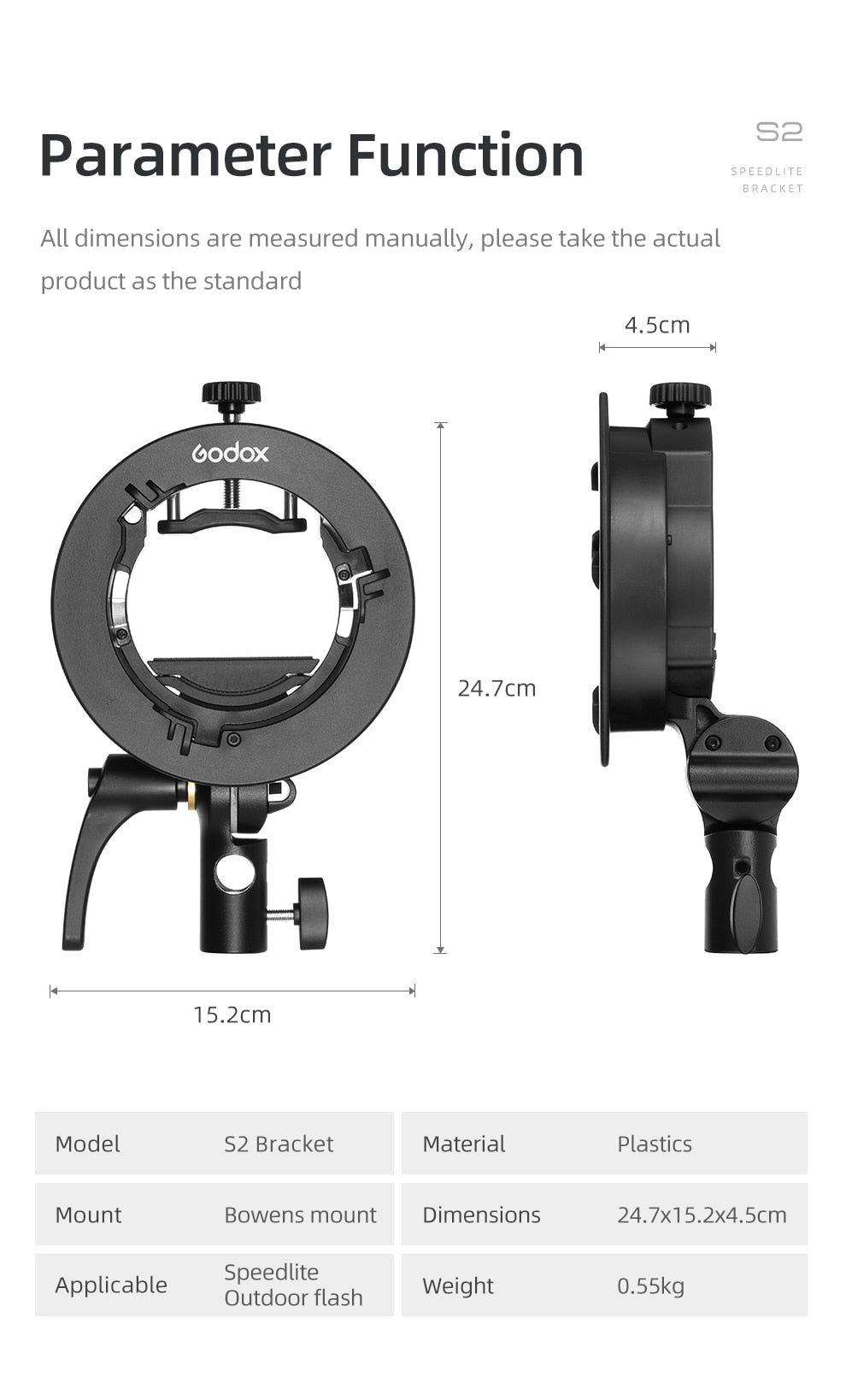 Godox S2 Bowens Mount Flash S-type Holder Bracket for Godox V1 V860II AD200 AD400PRO Speedlite Flash Snoot Softbox
