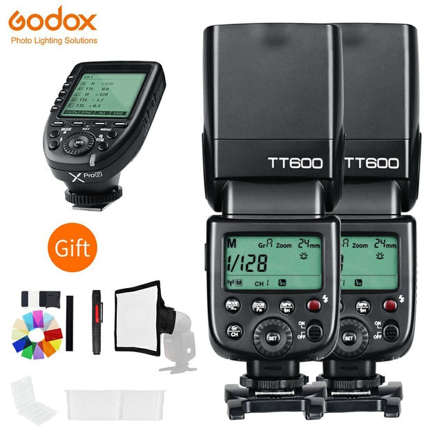Godox 2x TT600 2.4G Wireless GN60 Master/Slave Camera Flash Speedlite with Xpro Trigger for Canon Nikon Sony Pentax Olympus Fuji
