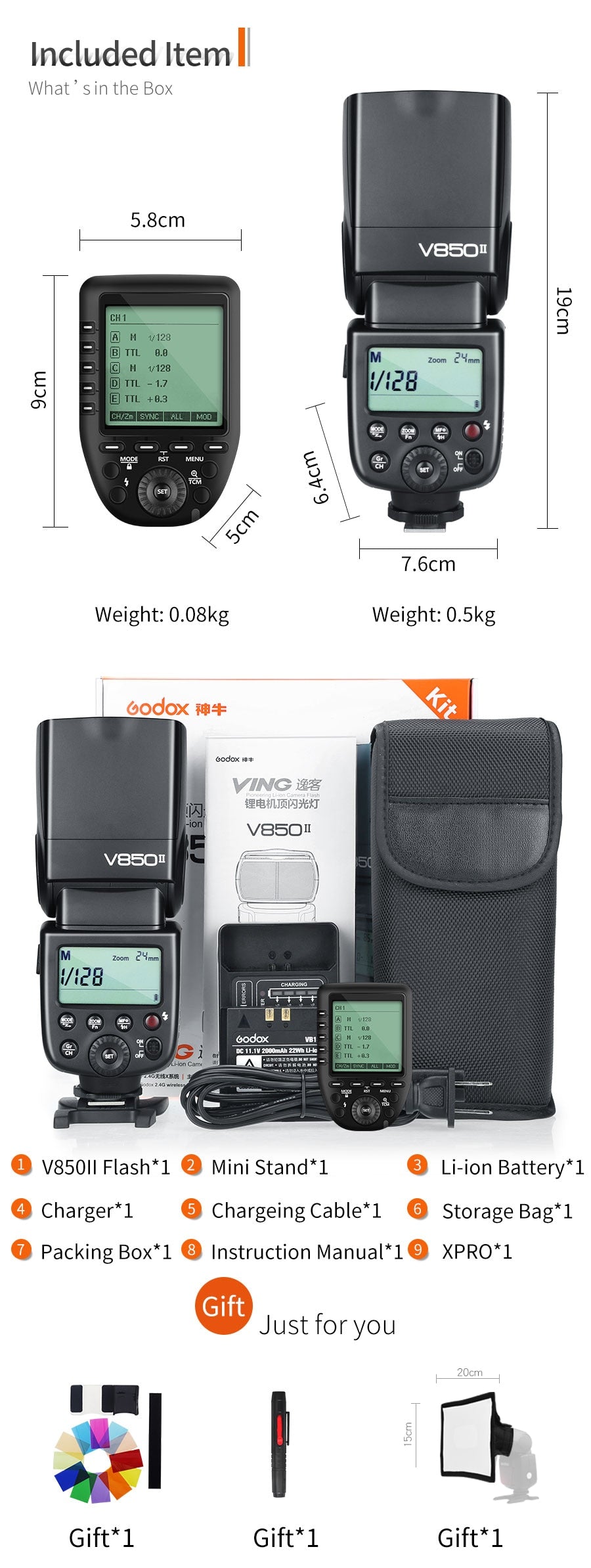 Godox V850II 2.4G GN60 Wireless X System Li-ion Battery Speedlite + Xpro Transmitter for Canon Nikon Sony Fuji Olympus Pentax