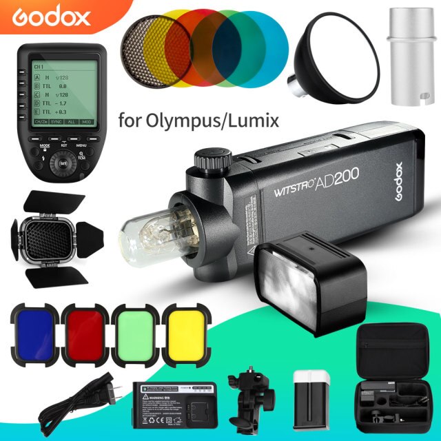 Godox AD200 Speedlite Flash Kit 200Ws 2.4G TTL Pocket Flash Strobe 1/8000 HSS 2900mAh Lithimu Battery and Bare Bulb,BD-07