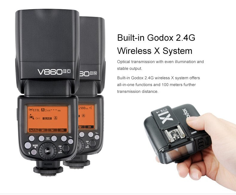 Godox V860II-C/N/S/F/O GN60 2.4G TTL HSS 1/8000 Without VB18 Battery Camera Speedlite Flash for Canon Nikon Sony Fuji Olympus