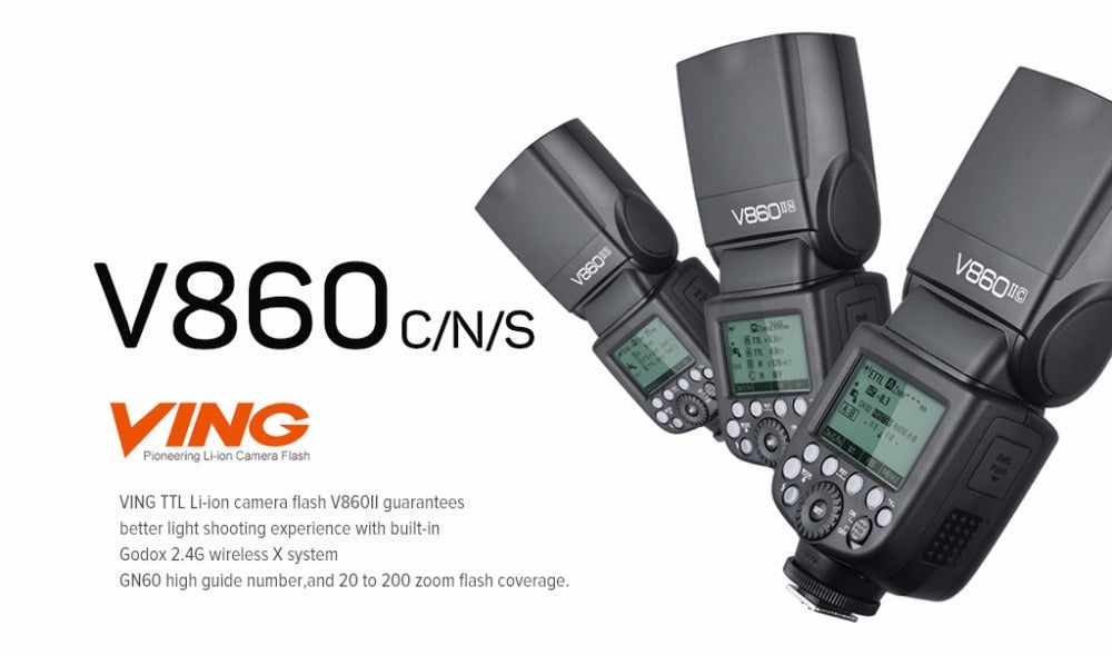 Godox V860II-C/N/S/F/O GN60 2.4G TTL HSS 1/8000 Without VB18 Battery Camera Speedlite Flash for Canon Nikon Sony Fuji Olympus