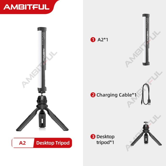 AMBITFUL A2 RGB 2500-8500K RGB LED Video Stick Tube Light, CRI 95+ TLCI 97 +,Built-in APP Lithium Battery Magnetic Function