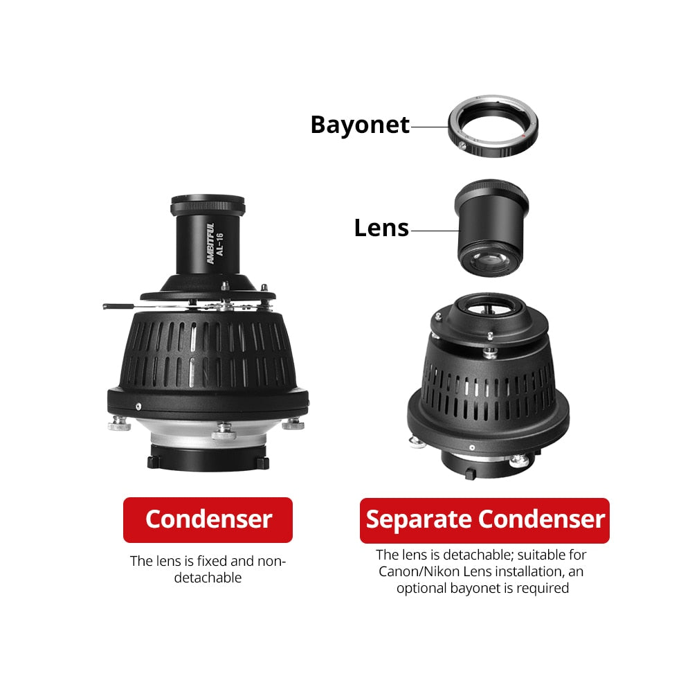 AMBITFUL AL-16 PRO Bowens Mount Split Focalize Conical Snoot Optical Condenser Art Special Effects Shaped Beam Light Cylinder