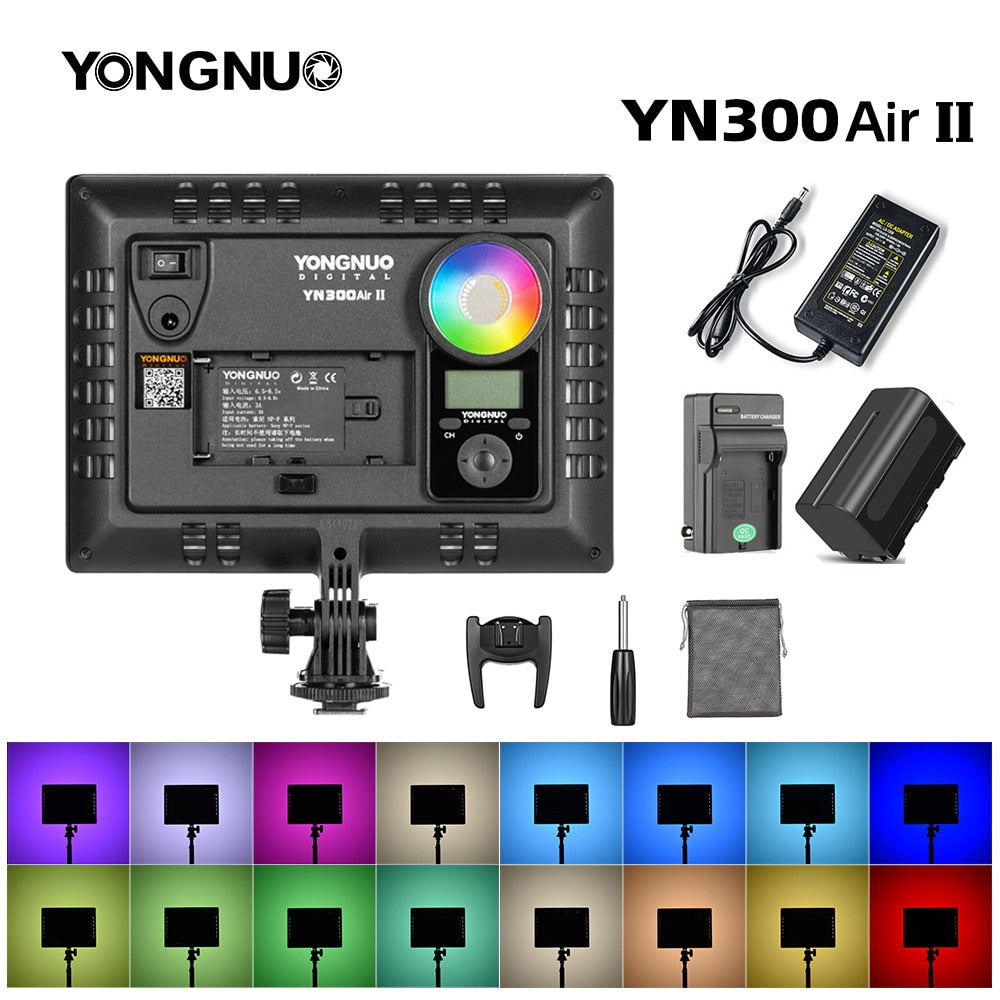 YONGNUO YN300AIR II RGB LED Camera Video Light,Optional Battery with Charger Kit Photography Light + AC adapter