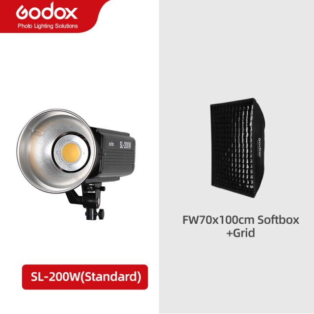 Godox SL-200W SL200W 5600K White Version LCD Panel Continuous LED Video Light + 70x100cm softbox + 2.8m Light Stand + Barn Door