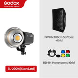 Godox SL-200W SL200W 5600K White Version LCD Panel Continuous LED Video Light + 70x100cm softbox + 2.8m Light Stand + Barn Door