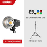 Godox SL-200W SL200W 5600K White Version LCD Panel Continuous LED Video Light + 70x100cm softbox + 2.8m Light Stand + Barn Door