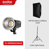 Godox SL-200W SL200W 5600K White Version LCD Panel Continuous LED Video Light + 70x100cm softbox + 2.8m Light Stand + Barn Door
