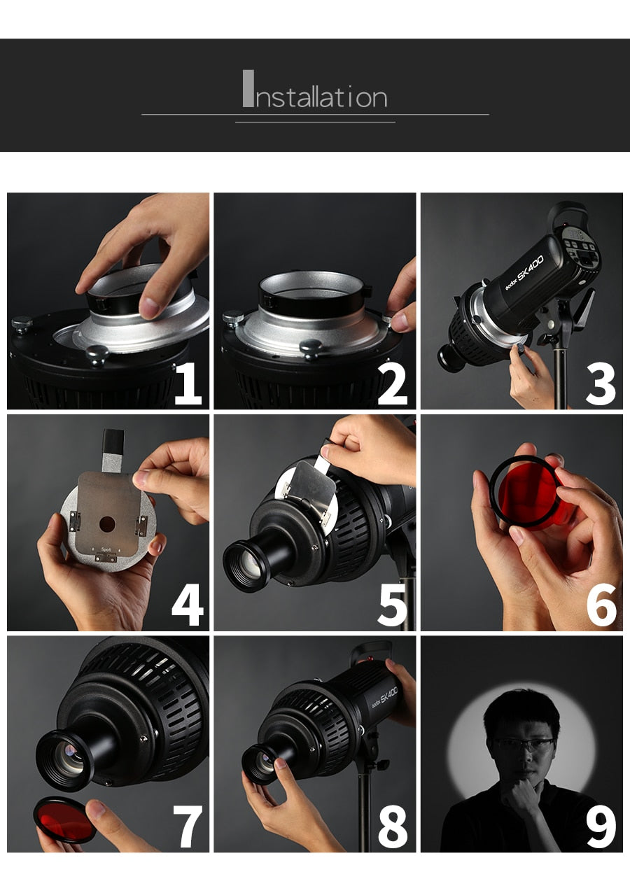 AMBITFUL AL-16 Focalize Conical Snoot Optical Condenser Art Special Effects Shaped Beam Light Cylinder with Shape and Color Gel focusing rod