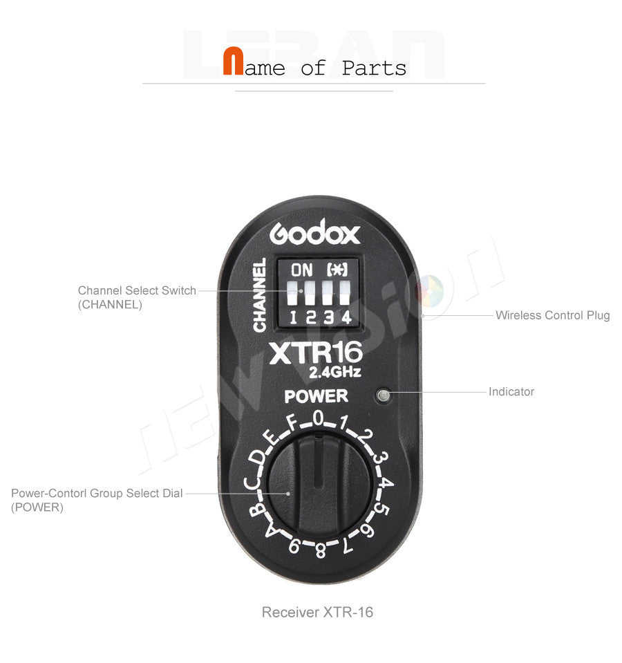 Godox XTR-16 2.4G Wireless Receiver for X1C X1N XT-16 Transmitter Trigger AD360,DE,QT,DP,QS,GS,GT Series