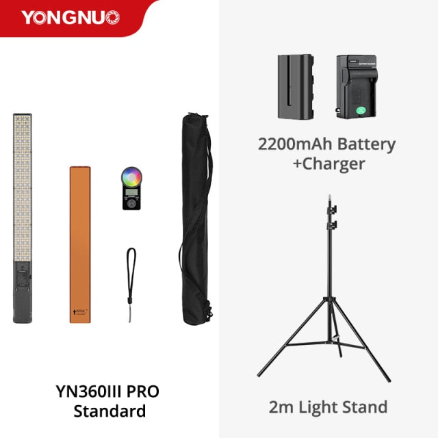 Yongnuo YN360 III YN360III PRO Handheld 3200K-5500K RGB Colorful Ice Stick LED Video Light Adjusting Controlled by Phone App