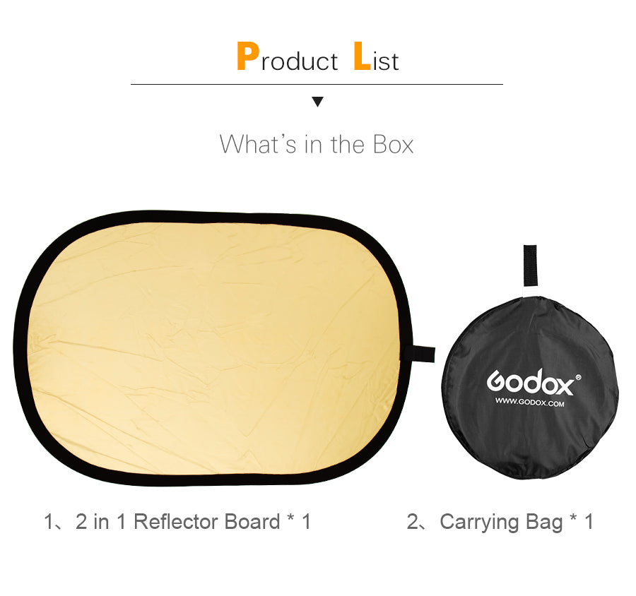 Godox 2 in 1 100x150cm Portable Oval Multi-Disc Reflector,Collapsible Photography Studio Photo Camera Lighting Diffuser Reflecto
