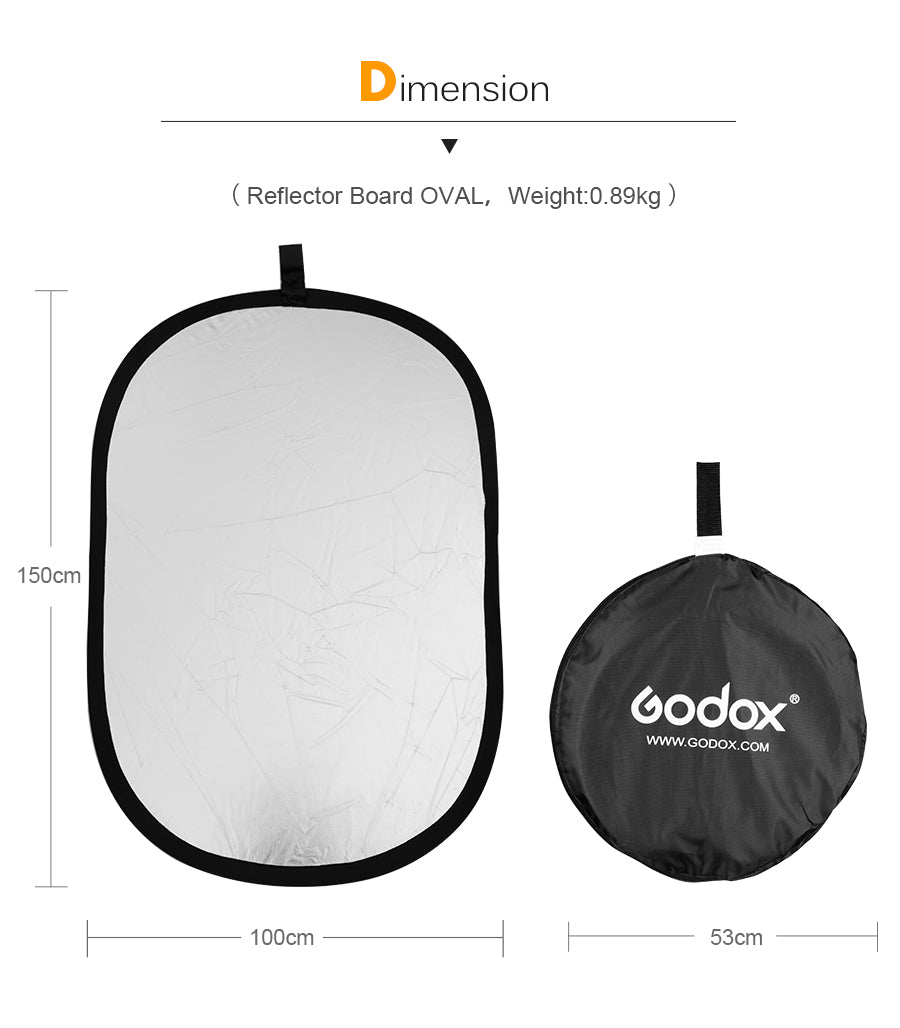 Godox 2 in 1 100x150cm Portable Oval Multi-Disc Reflector,Collapsible Photography Studio Photo Camera Lighting Diffuser Reflecto
