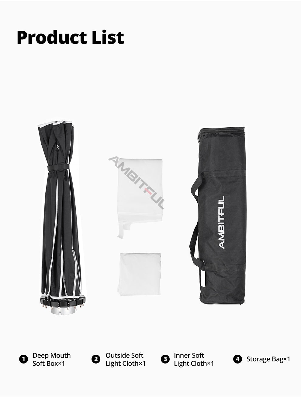 AMBITFUL QD-P70 70CM QD-P90 90CM QD-P120 120CM Quickly Release Parabolic Deep Softbox Grid for Bowens Elincrhom Profoto Mount