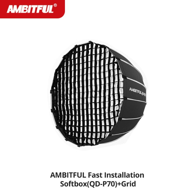 AMBITFUL QD-P70 70CM QD-P90 90CM QD-P120 120CM Quickly Release Parabolic Deep Softbox Grid for Bowens Elincrhom Profoto Mount