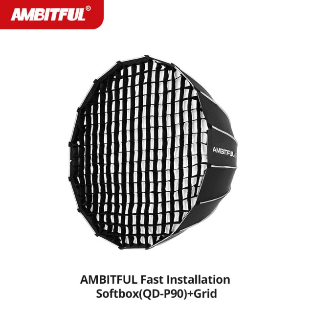 AMBITFUL QD-P70 70CM QD-P90 90CM QD-P120 120CM Quickly Release Parabolic Deep Softbox Grid for Bowens Elincrhom Profoto Mount