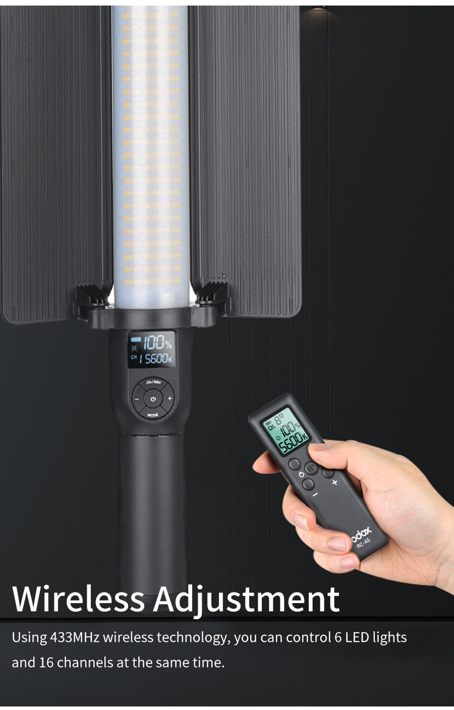 Godox LC500 3300K-5600K Adjustable Handle LED Light Stick Built-in lithiunm Battery+Remote control+AC Power Charger